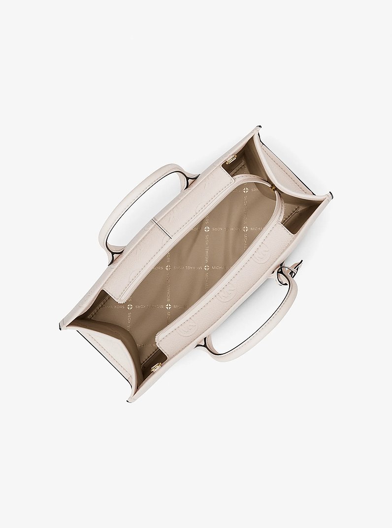 Bolso satchel Mirella mediano con logotipo grabado in CREMA CLARO | Michael Kors