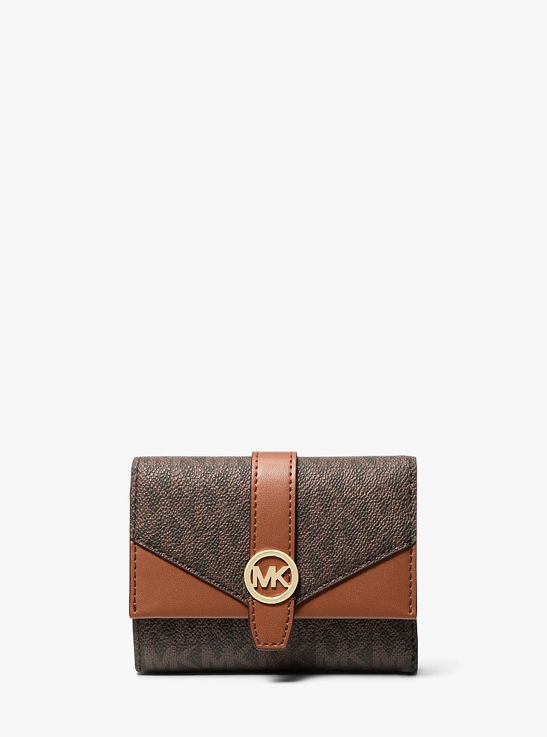 Greenwich Medium Signature Logo Trifold Wallet in BROWN | Michael Kors