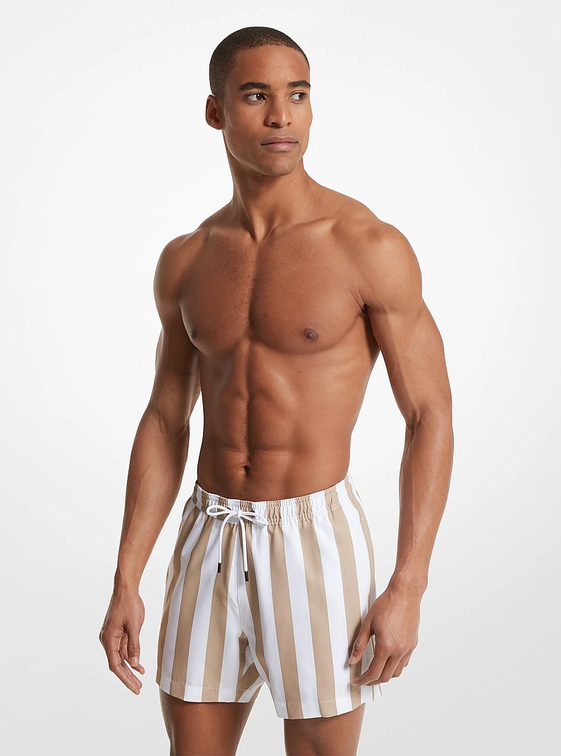 Woven Striped Swim Trunks in KHAKI | Michael Kors