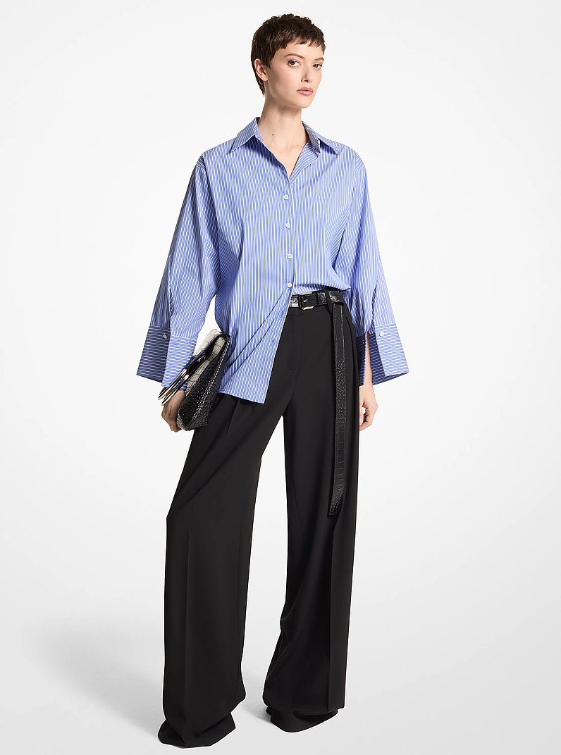 Striped Stretch Cotton Poplin Oversized Shirt in Azure/OptWht | Michael Kors