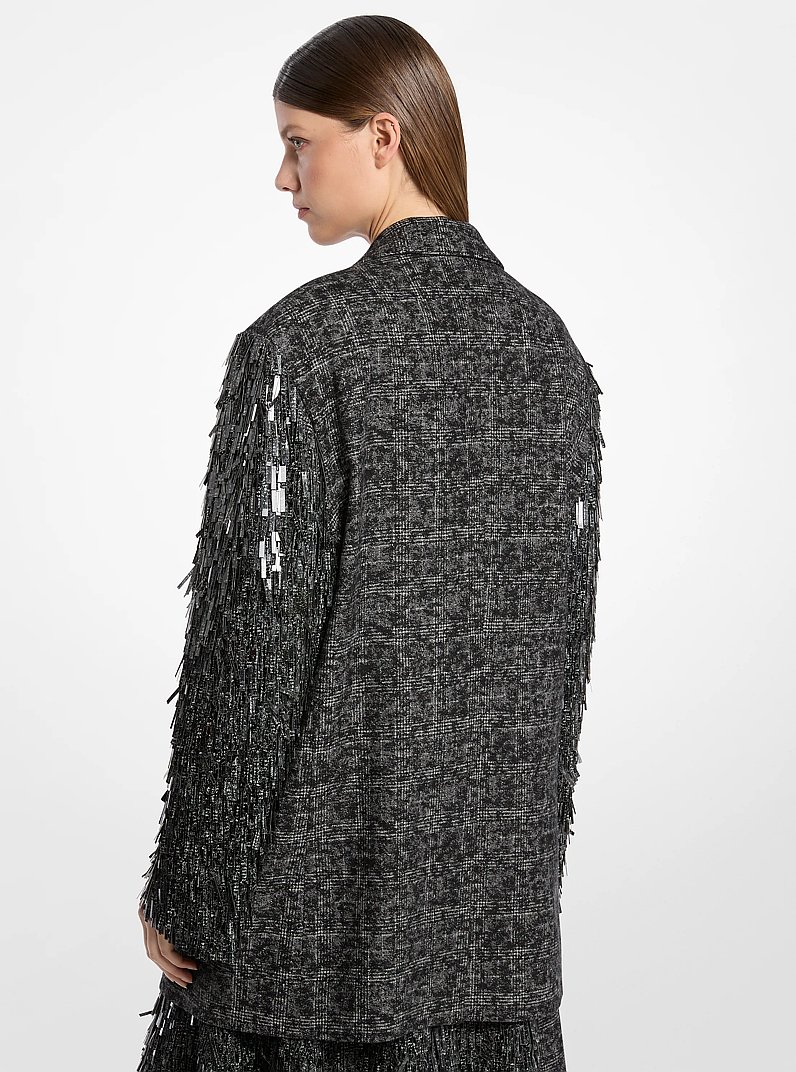 Blazer Ryan de lana con lentejuelas y estampado de cuadros escoceses bordado a mano in NEGRO/BLANCO | Michael Kors