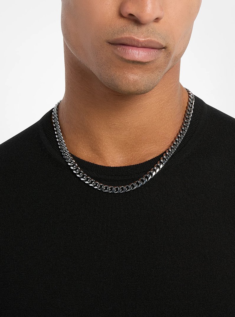 Precious Metal-Plated Brass Curb-Link Chain Necklace in GRIS ACIER | Michael Kors
