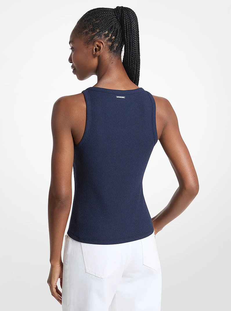Embellished Logo Ribbed Cotton Blend Tank Top