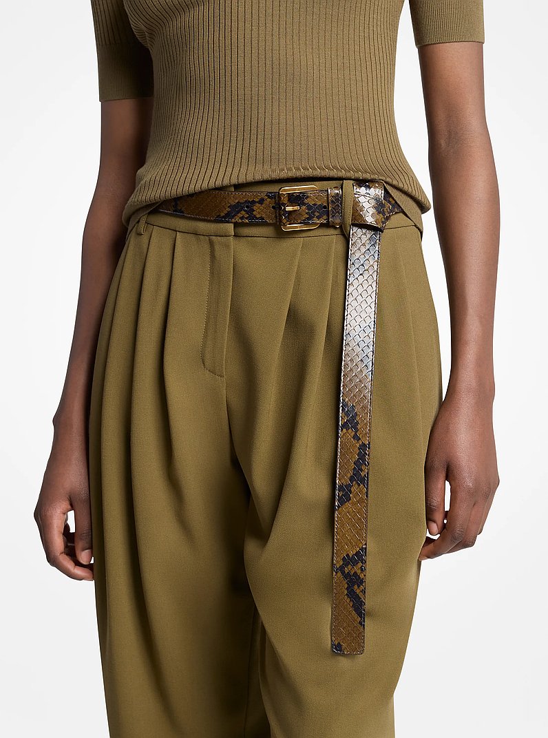 Jodi Snake Embossed Leather Trouser Belt in FENNEL | Michael Kors