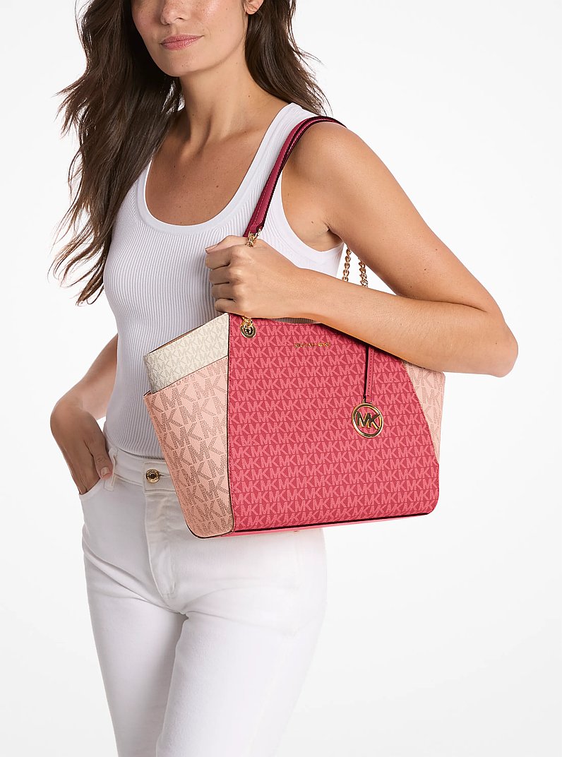 Jet Set Large Color-Block Signature Logo Tote Bag in CHERRY MULTI | Michael Kors