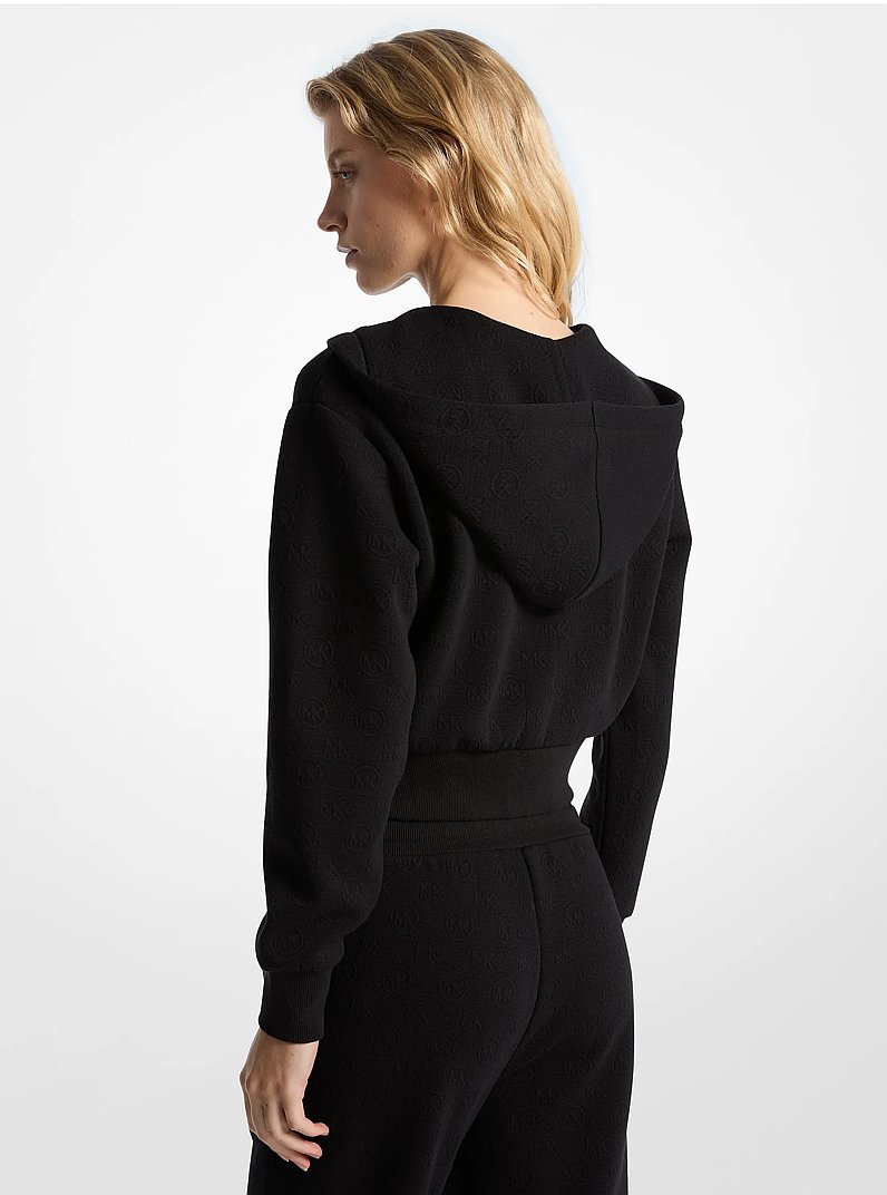 Su&eacute;ter corto de jacquard con logotipo, capucha, cremallera y dije de la marca in NEGRO | Michael Kors