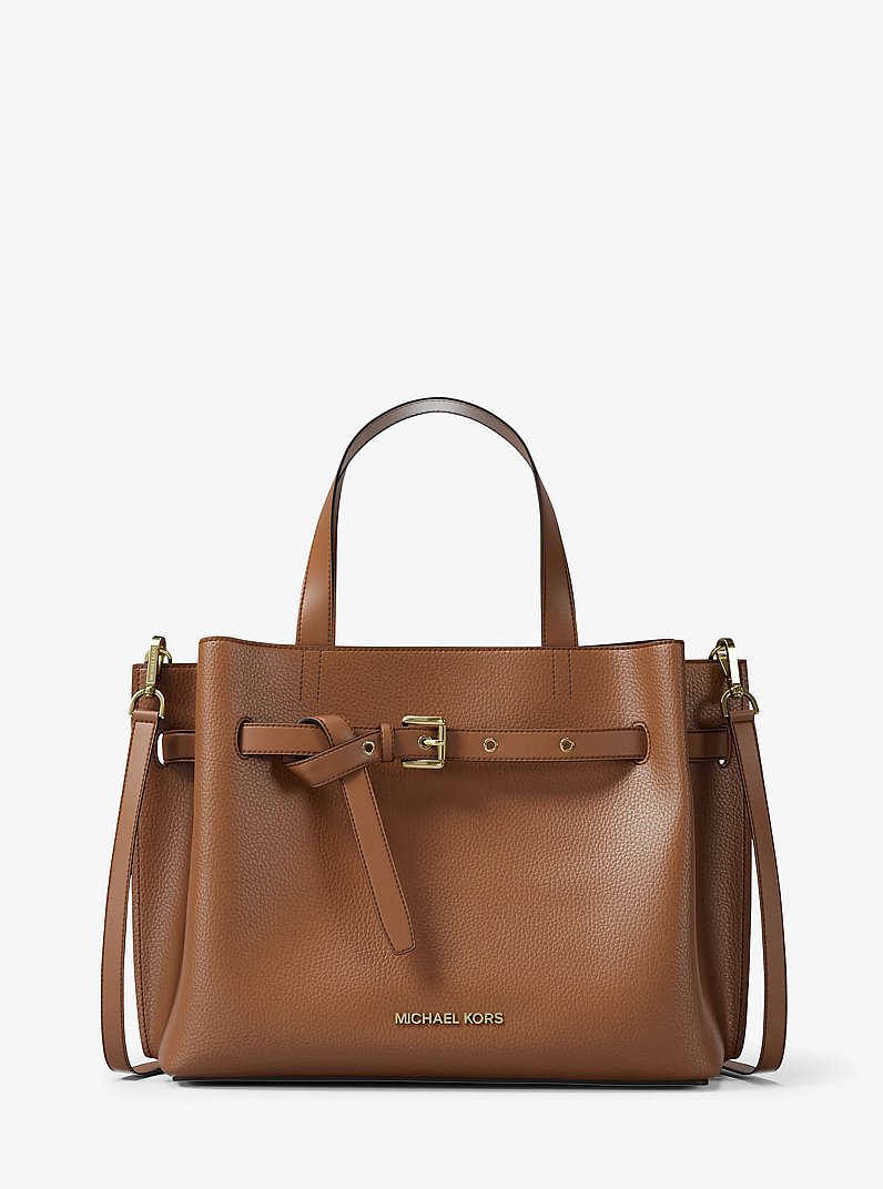 Emilia Medium Pebbled Leather Satchel in LUGGAGE | Michael Kors