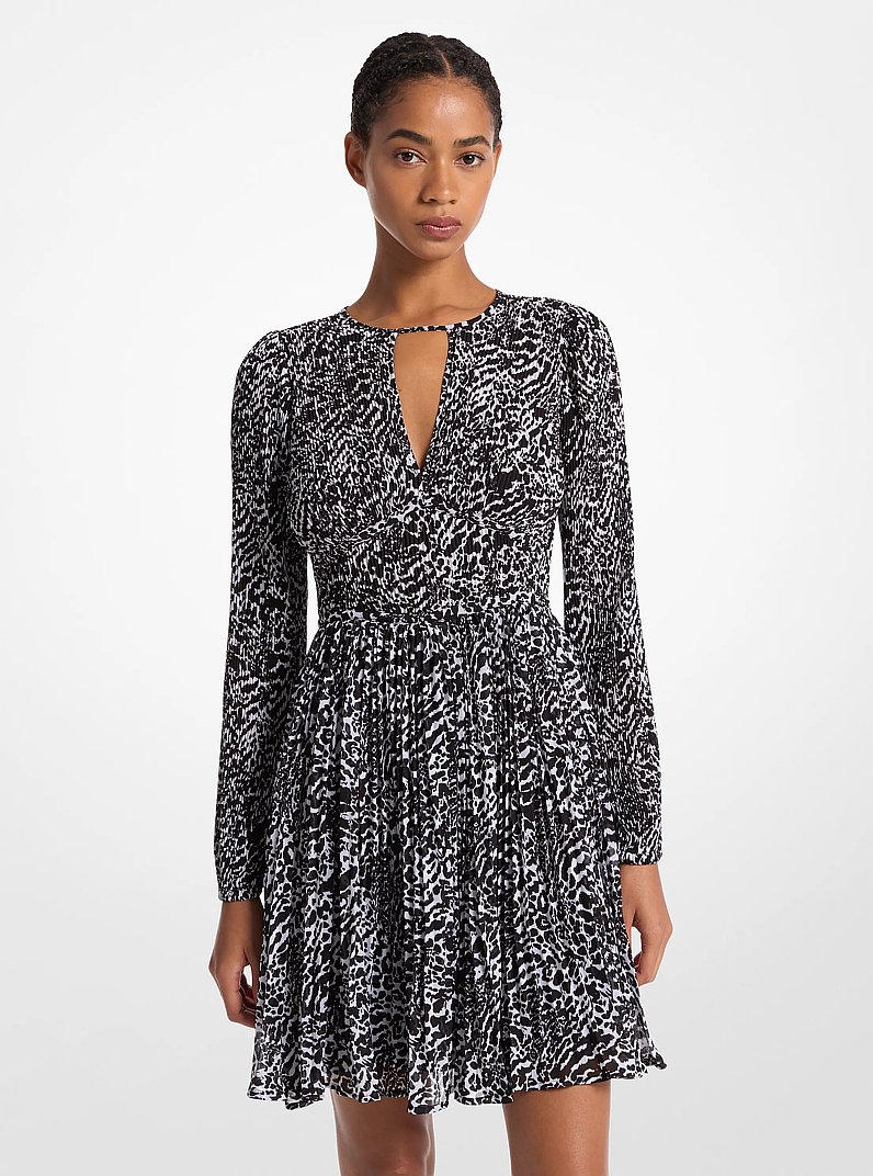 Ocelot Print Georgette Dress in WHITE/BLACK | Michael Kors