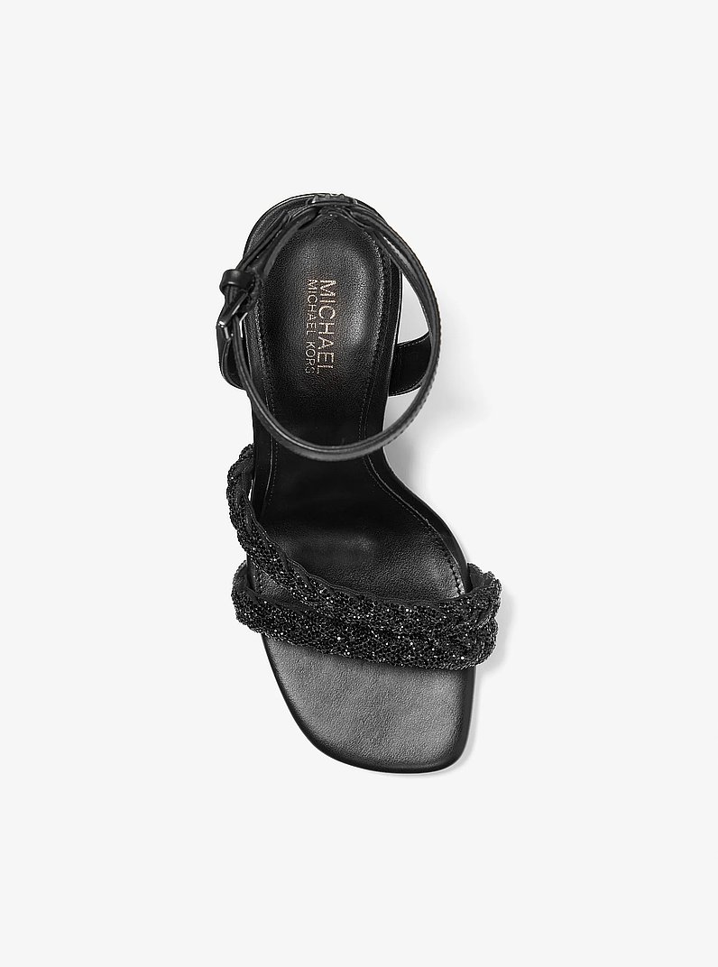 Sandale compens&eacute;e Nadina en cuir verni &agrave; ornements in NOIR | Michael Kors