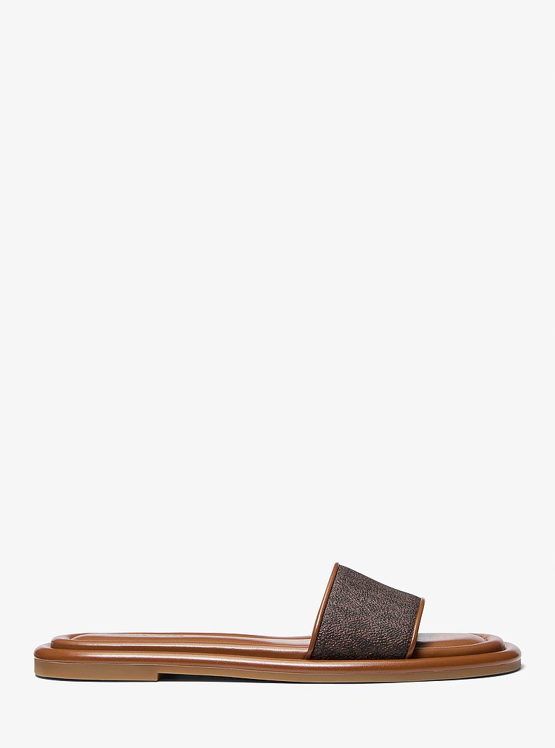 Dana Signature Logo Slide Sandal in BROWN | Michael Kors