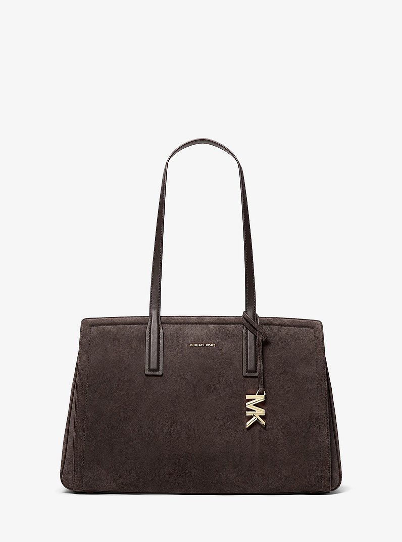 Laila Medium Suede Tote Bag in CHOCOLATE | Michael Kors