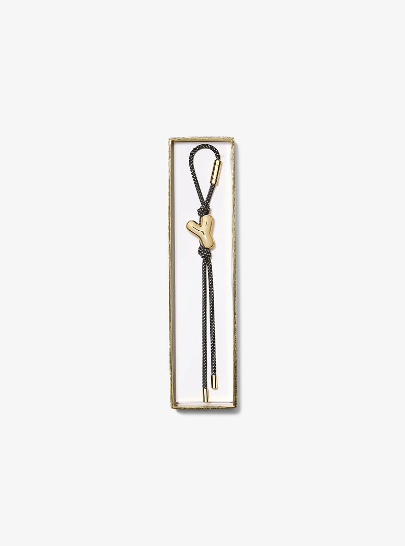 Initial Gold-Tone and Speckled Cord Bag Charm in 18K GOLD | Michael Kors
