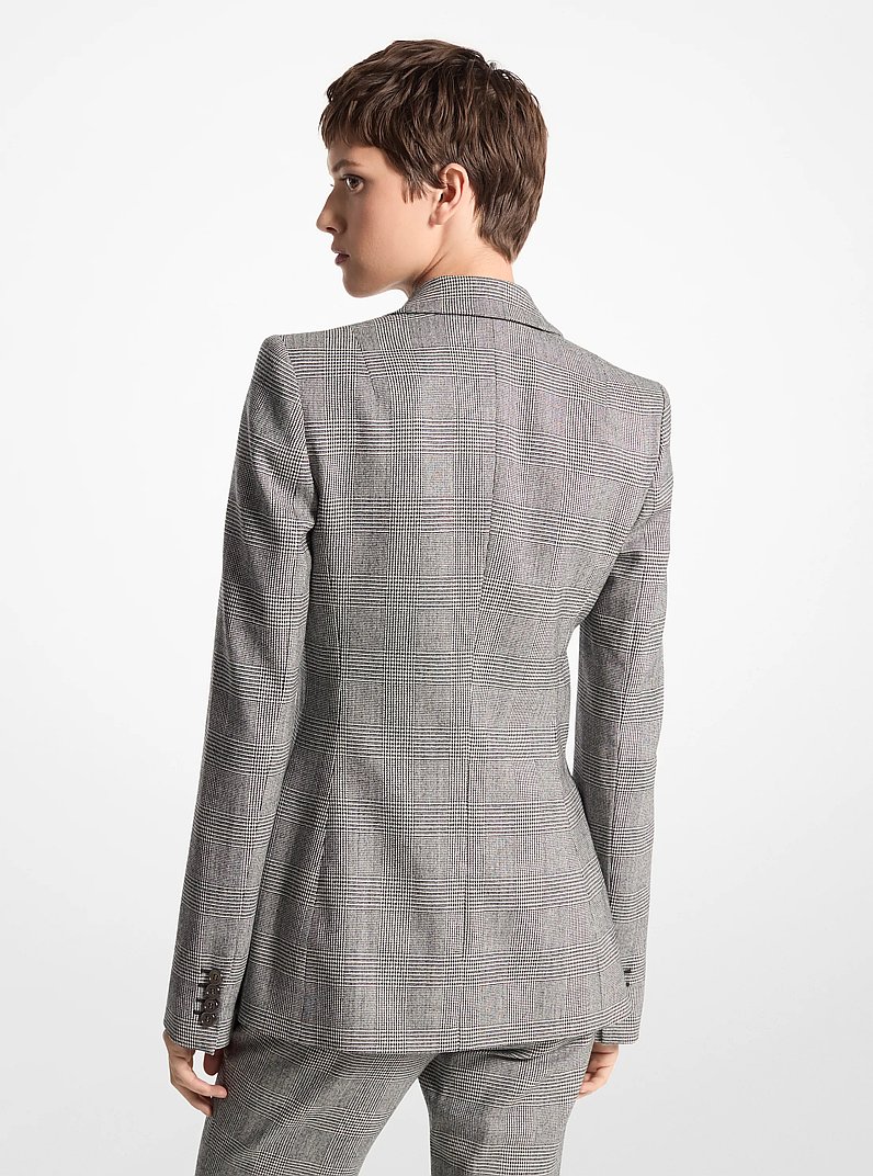 Georgina Glen Plaid Stretch Wool Flannel Blazer in BLACK/WHITE | Michael Kors
