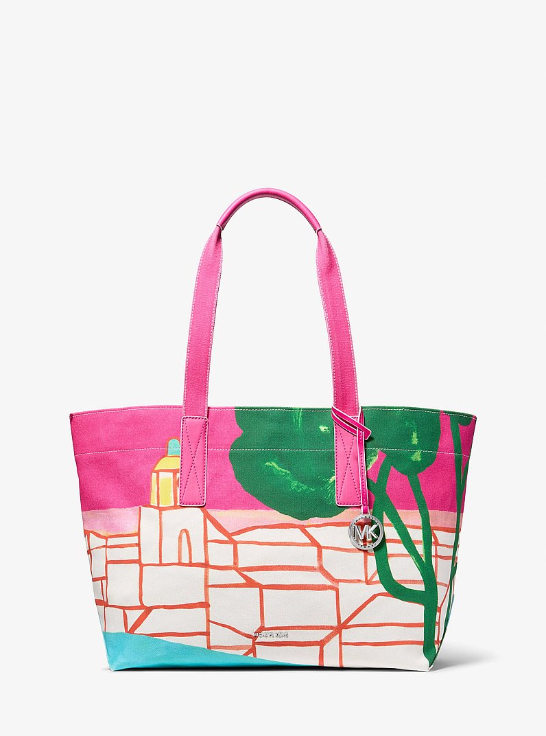 Michael Kors X Christina Zimpel Large Cotton Canvas Tote Bag in RASPBERRY MULTI | Michael Kors