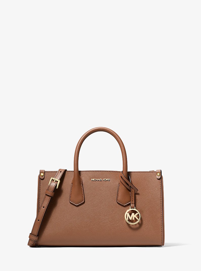 Borsa a tracolla convertibile Maple piccola in pelle Saffiano in CUOIO | Michael Kors
