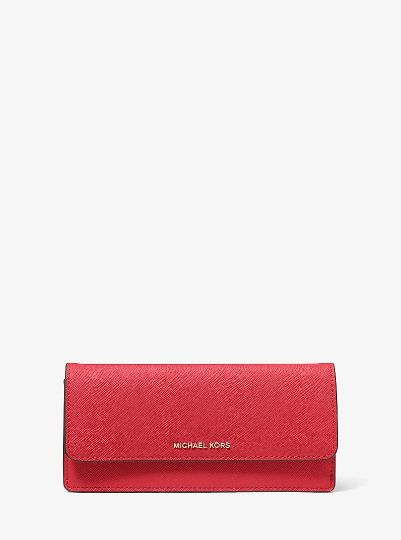 Jet Set Large Saffiano Leather Snap-Front Wallet in CRIMSON | Michael Kors
