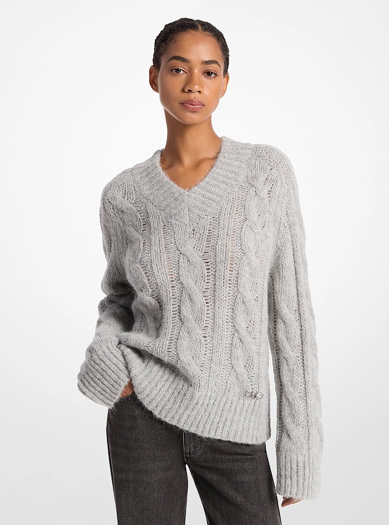 Alpaca Blend Cable Knit Sweater in PEARL HEATHER | Michael Kors