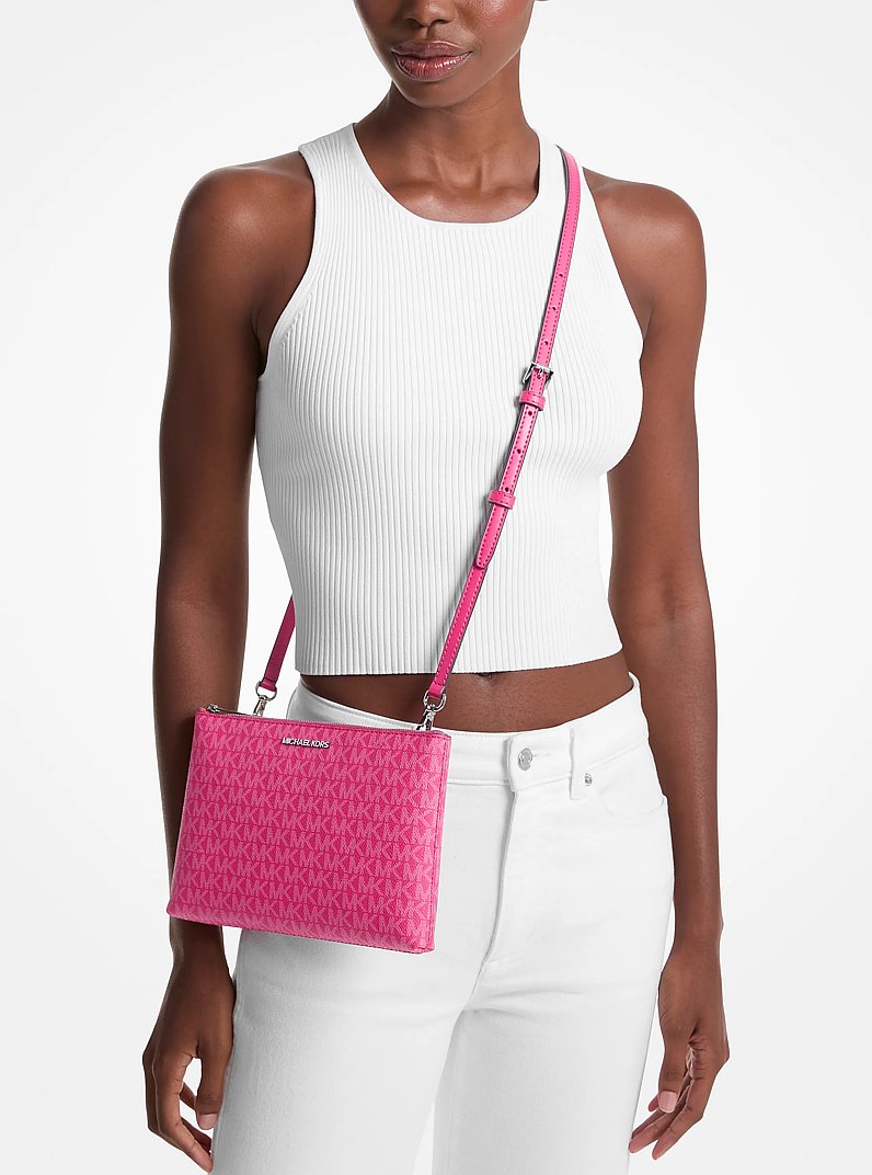 Charlotte Large Leather and Signature Logo 3-in-1 Tote Bag in DRAGONFRUIT | Michael Kors