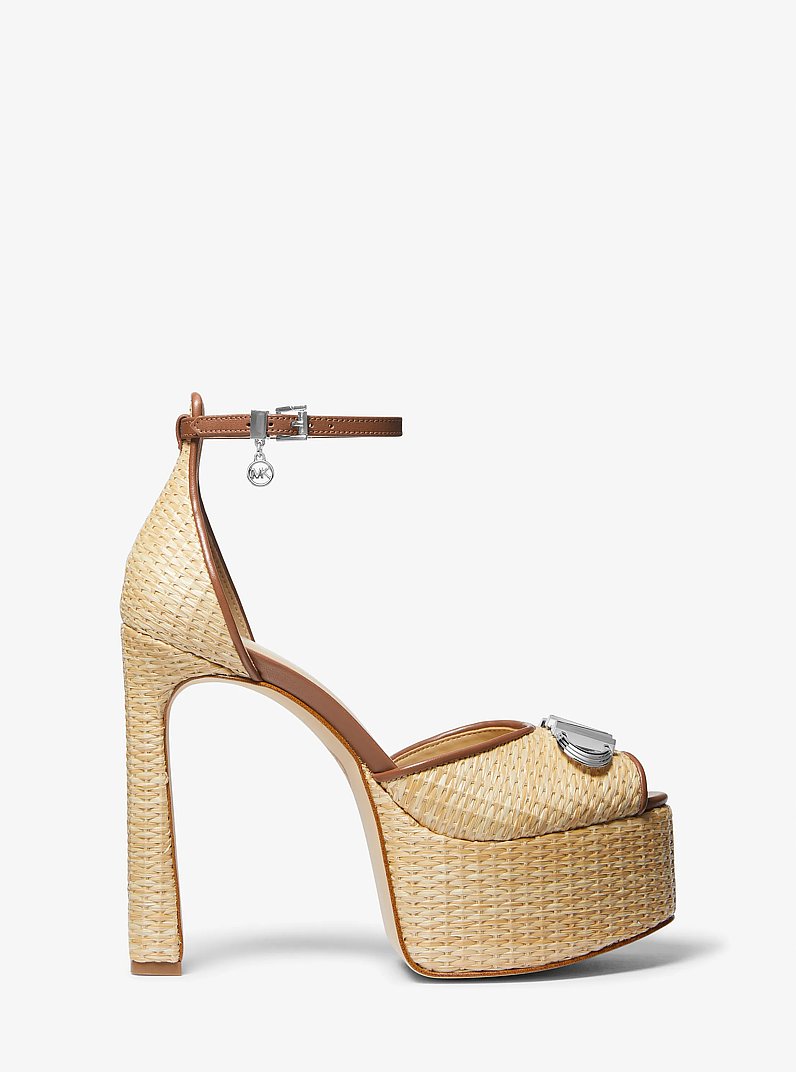 Martina Straw Peep-Toe Platform Pump in NATURAL/LUGGAGE | Michael Kors
