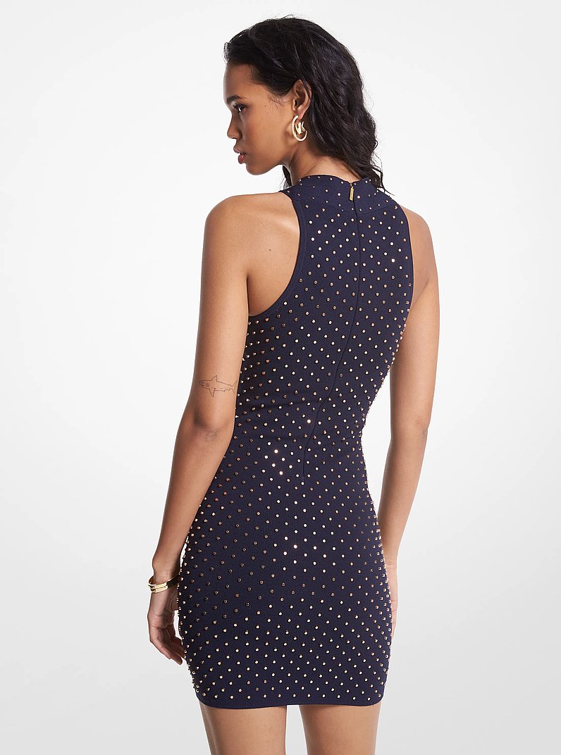Vestido halter de punto el&aacute;stico con tachuelas in AZUL MEDIANOCHE/DORADO | Michael Kors