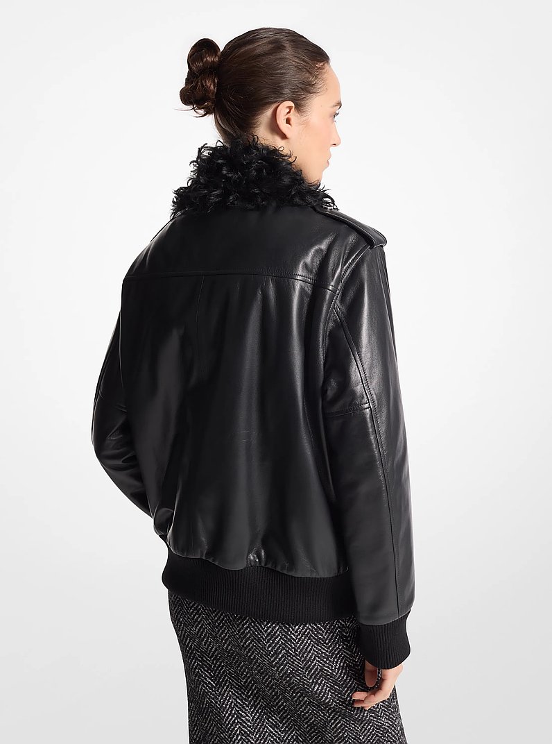 Plong&eacute; Leather and Shearling Bomber Jacket in BLACK | Michael Kors