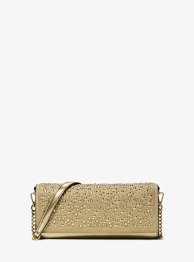 Jet Set Medium Metallic Leather Clutch in PALE GOLD - Sale