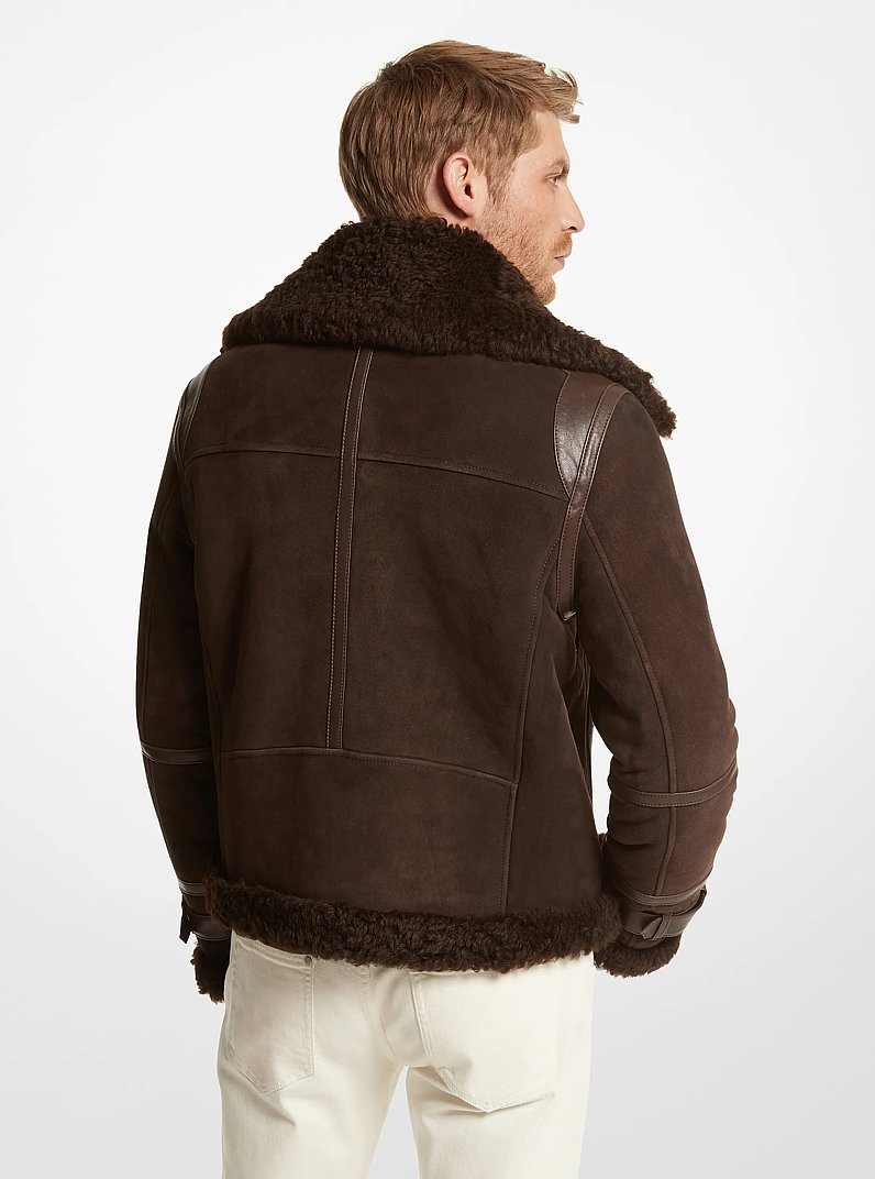 Blouson d'aviateur en toison d'agneau in CHOCOLAT | Michael Kors