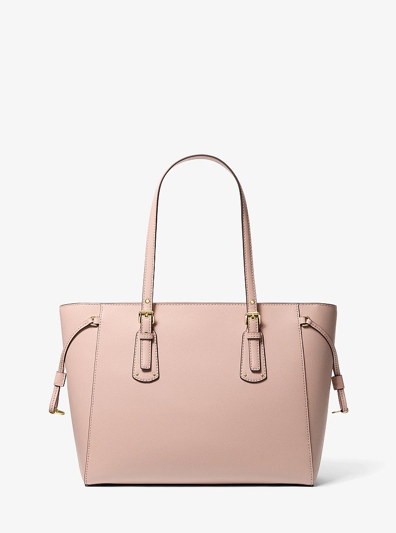 Voyager Medium Crossgrain Leather Tote Bag in SOFT PINK | Michael Kors