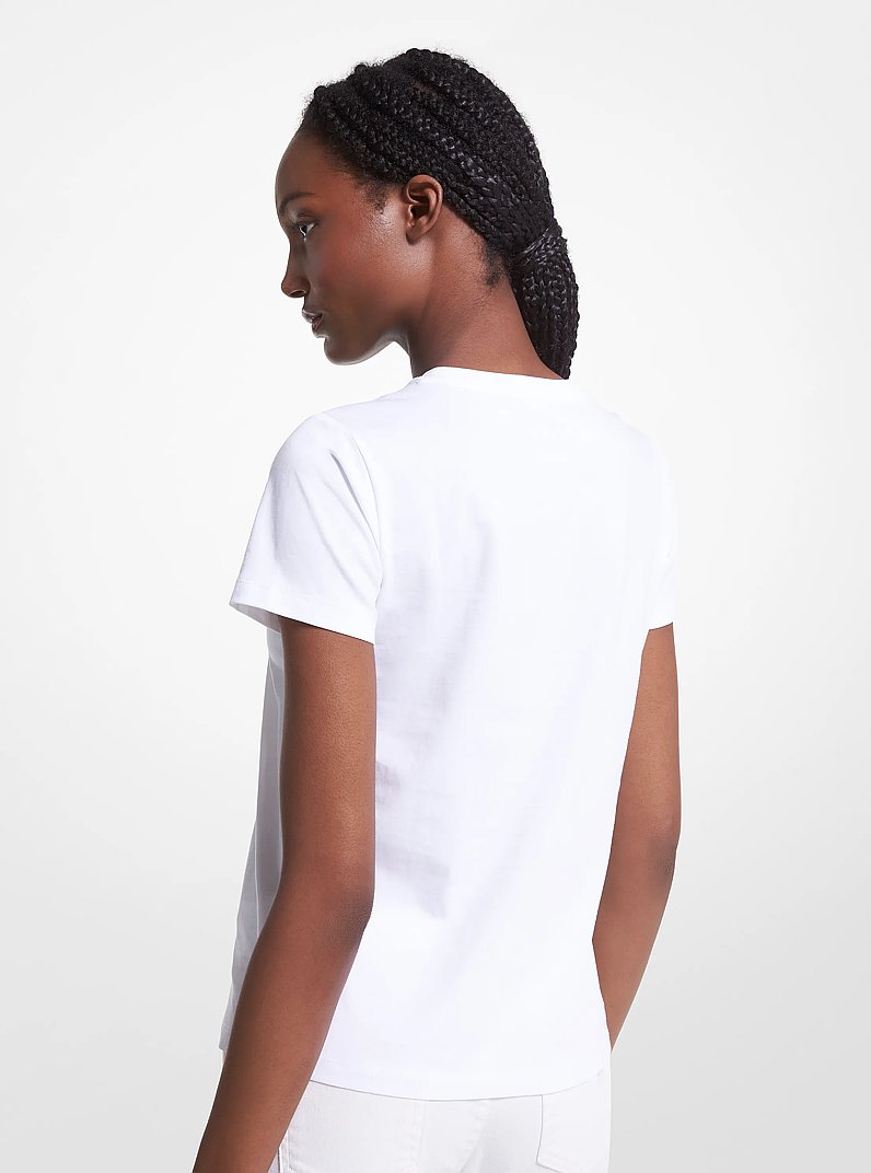 Camiseta de algod&oacute;n org&aacute;nico con estampado de gafas de aviador con logotipo in BLANCO | Michael Kors