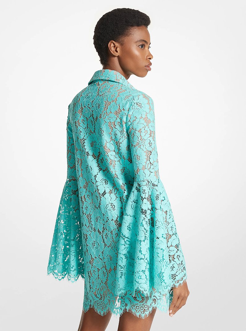 Floral Lace Bell-Sleeve Shirtdress in SEAFOAM | Michael Kors