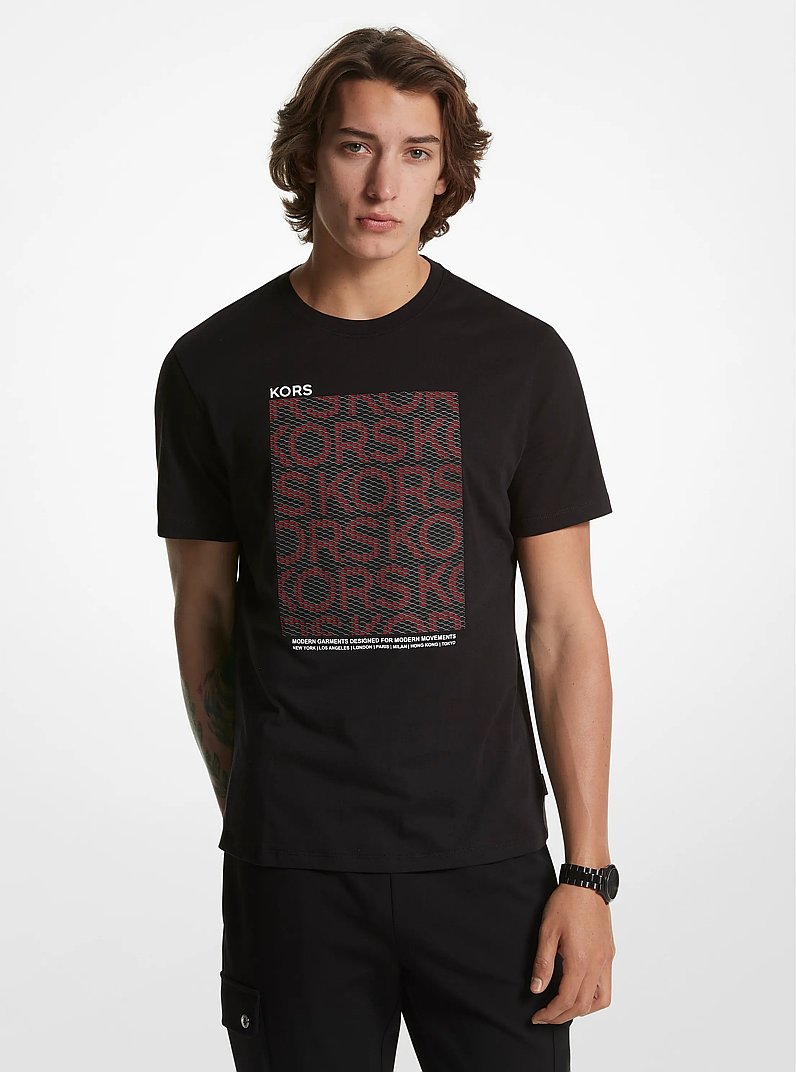 KORS Mesh Block Cotton T-Shirt in BLACK | Michael Kors