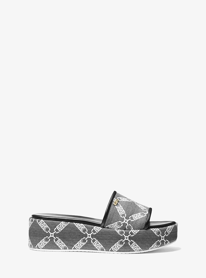 Ember Empire Logo Jacquard Platform Sandal in BLACK/WHITE | Michael Kors