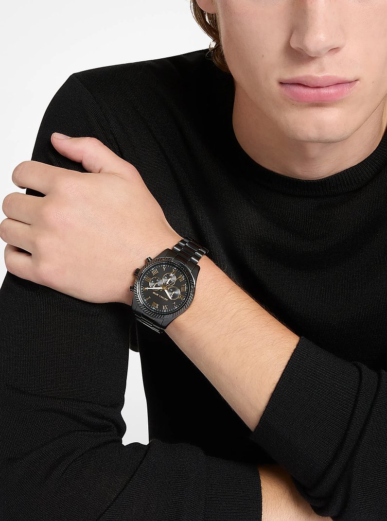 Oversized Lexington Black-Tone Watch in BLACK | Michael Kors