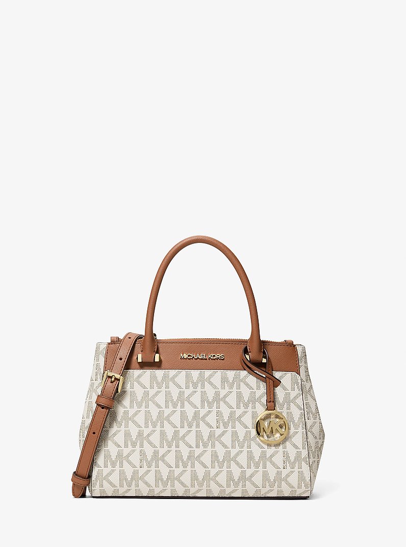 Gibson Small Signature Logo Satchel in VANILLA/LUGGAGE | Michael Kors