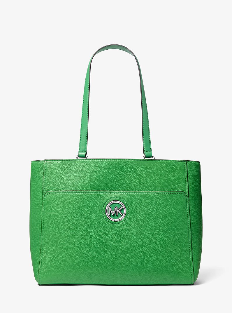 Samira Large Pebbled Leather Tote Bag in PALM GREEN - Sale