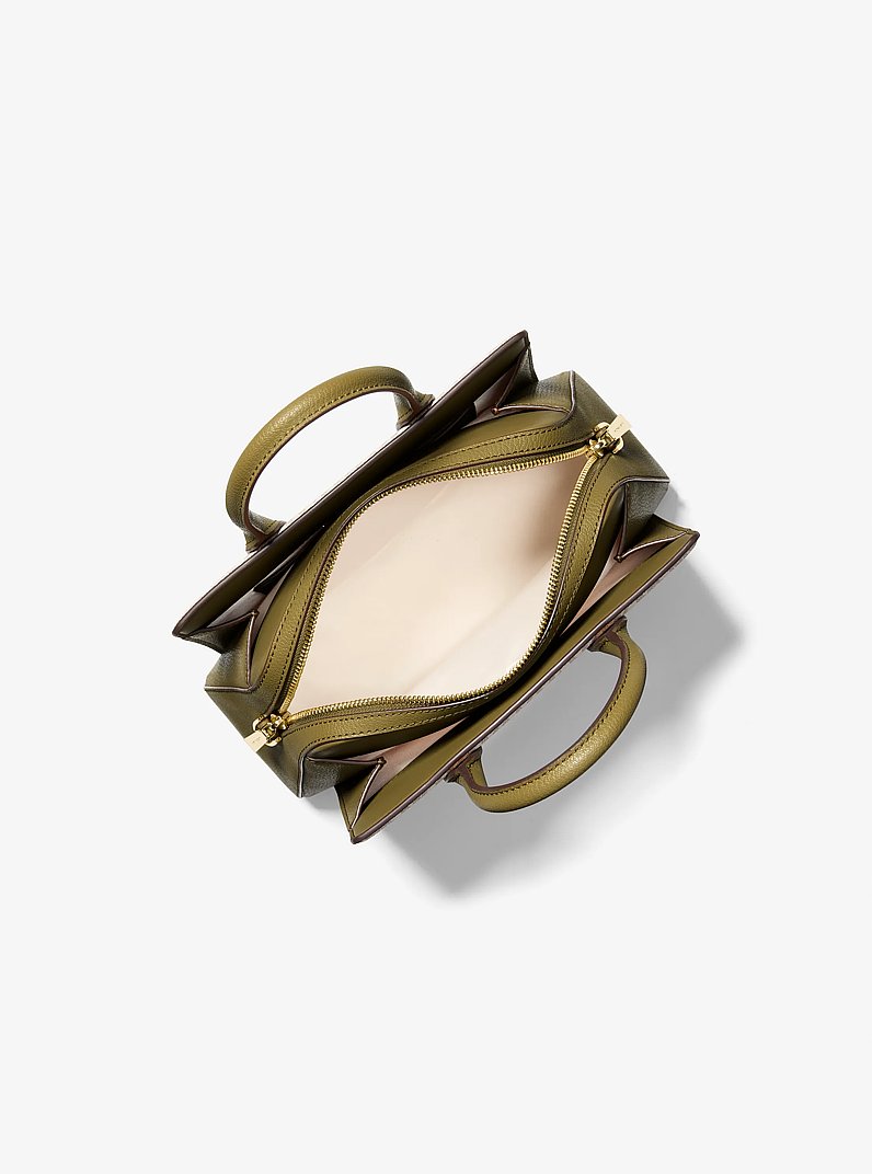 Laila Small Pebbled Leather Satchel in SAFARI GREEN | Michael Kors