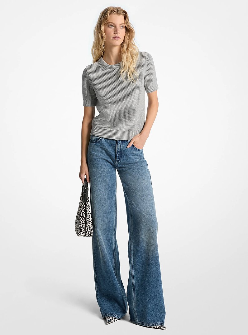 Wool Short-Sleeve Sweater in PEARL GREY | Michael Kors