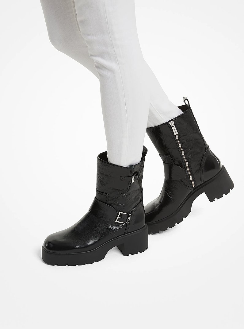 Perry Crinkled Patent Leather Boot in BLACK | Michael Kors