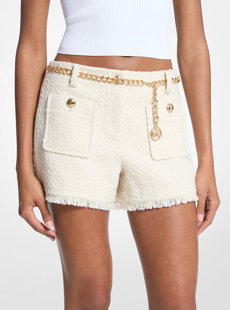 Eyelash Tweed Mini Shorts in BONE | Michael Kors