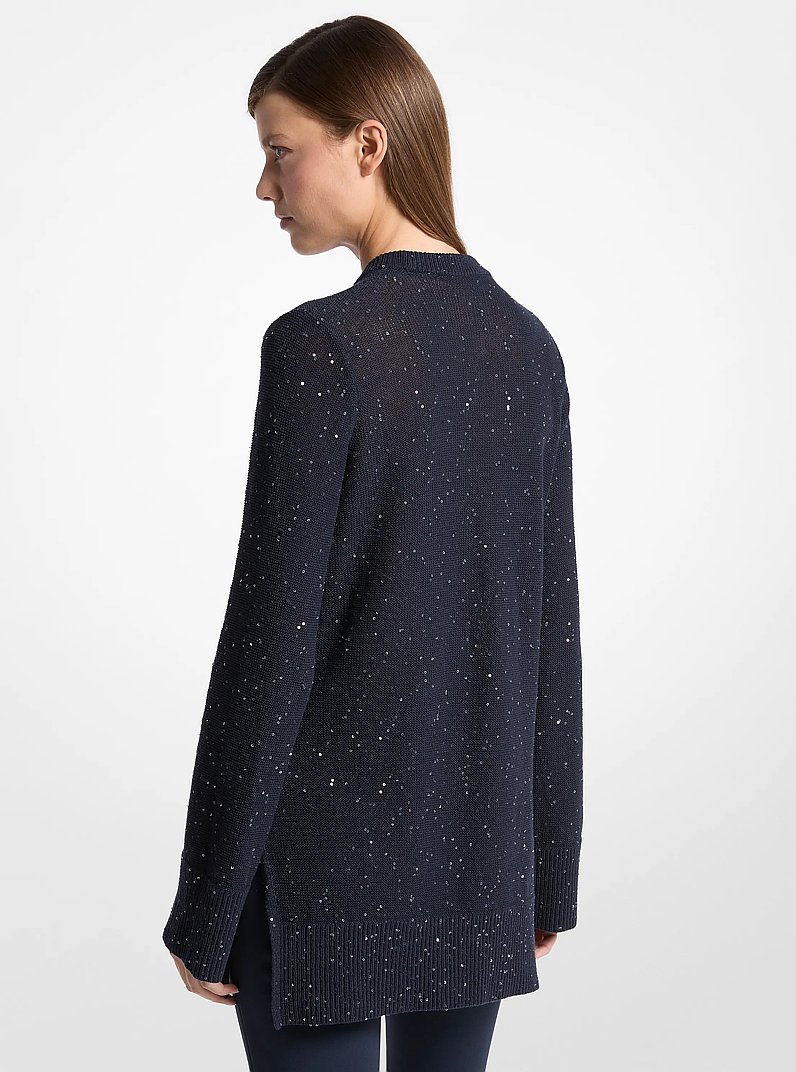 Su&eacute;ter de lino y algod&oacute;n con lentejuelas y cuello en V in AZUL MEDIANOCHE | Michael Kors