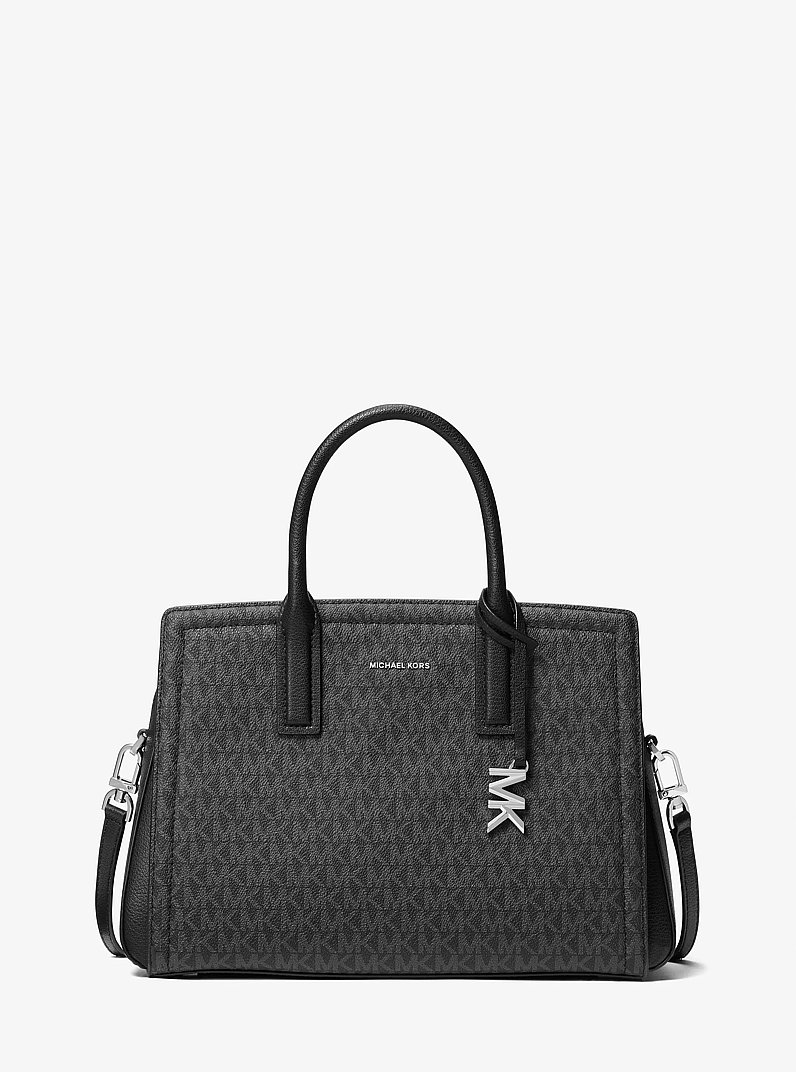 Laila Medium Signature Logo Satchel in BLACK | Michael Kors