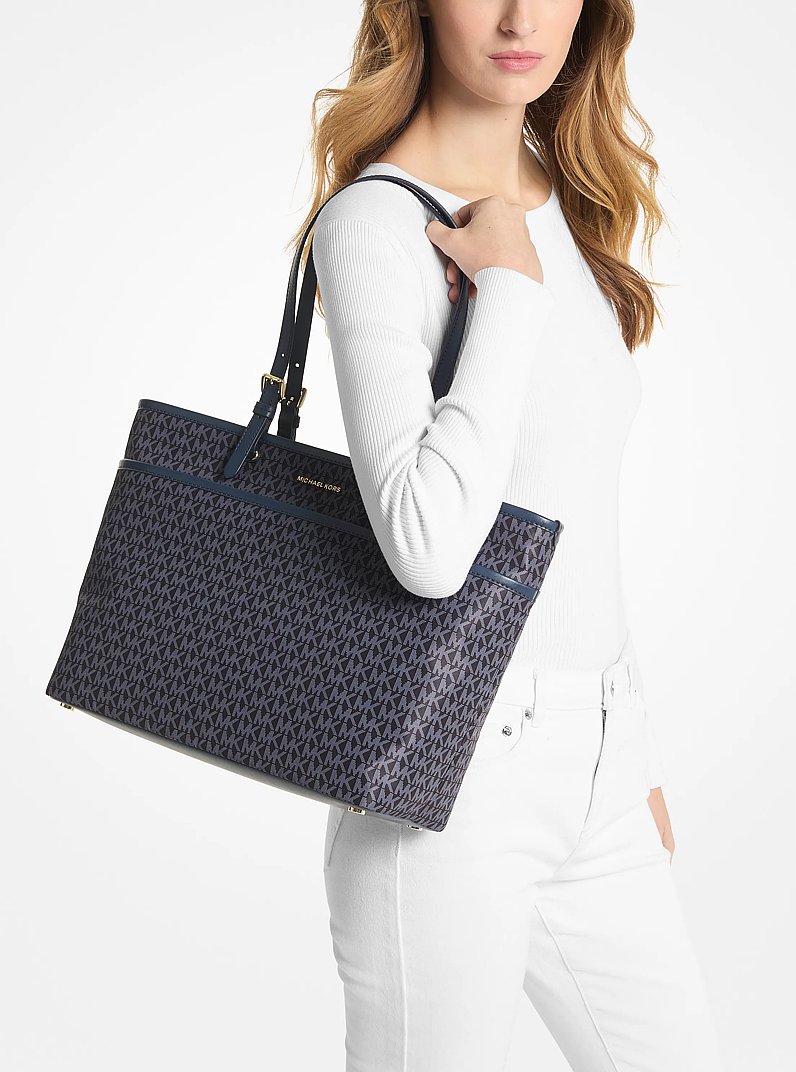 Grand sac fourre-tout Winston tiss&eacute; et imprim&eacute; &agrave; logo Signature in AMIRAL/BLEU P&Acirc;LE | Michael Kors