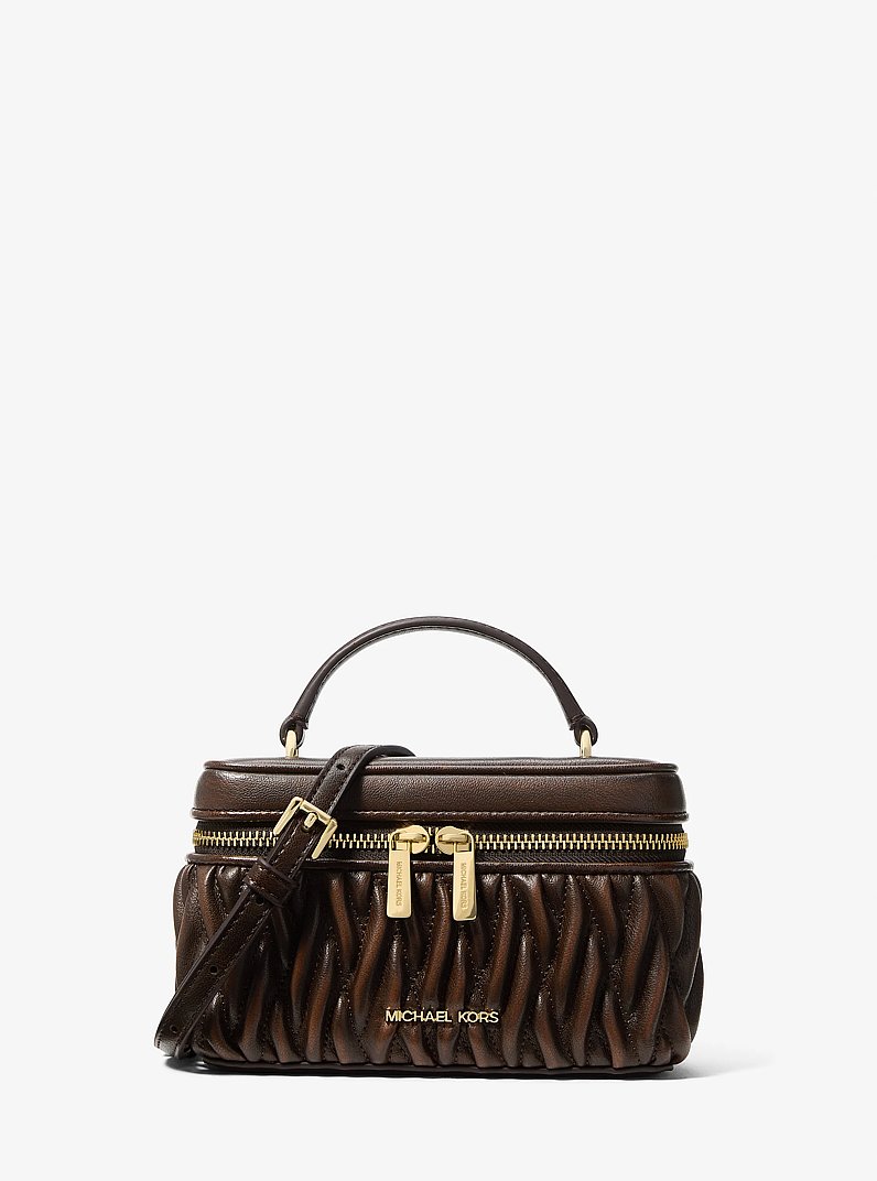 Petit sac &agrave; bandouli&egrave;re Vivi bruni et matelass&eacute; de style trousse de maquillage in CHOCOLAT | Michael Kors
