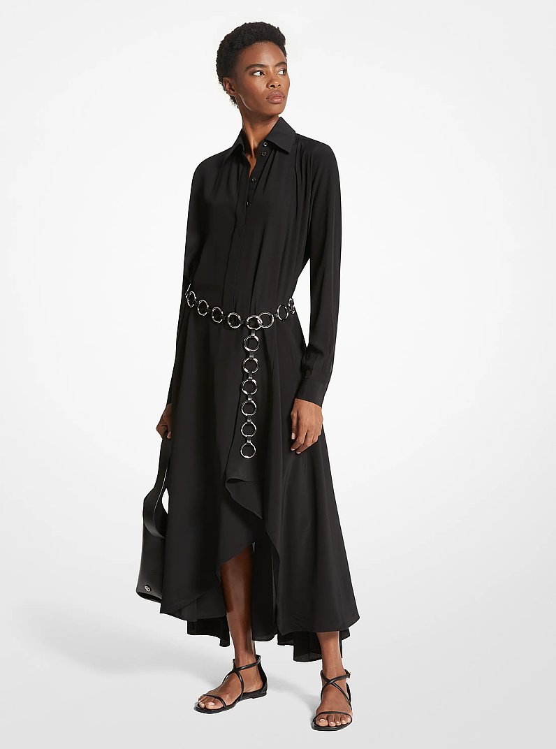 Hemdkleid aus nat&uuml;rlichem Cr&ecirc;pe de Chine in SCHWARZ | Michael Kors