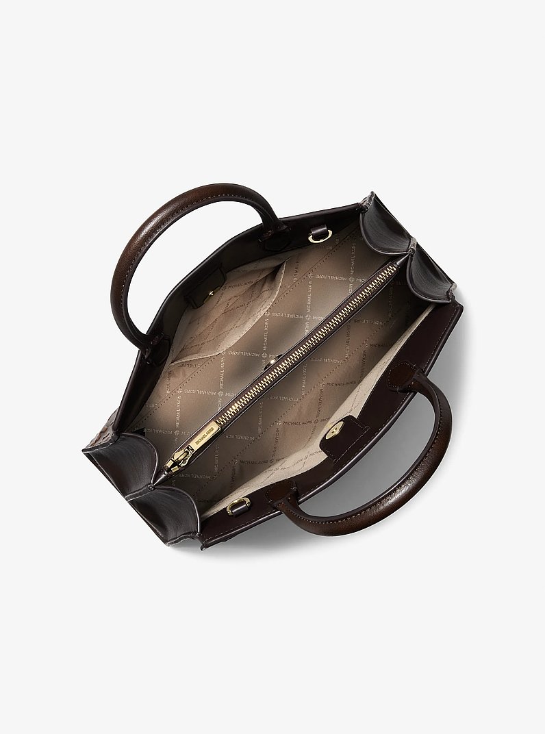 Greta Medium Logo Embossed Satchel in CHOCOLATE | Michael Kors