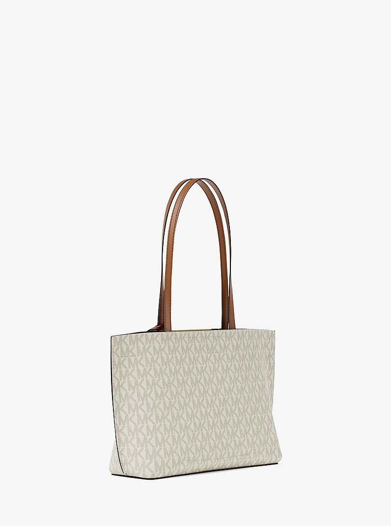 Evelyn Small Signature Logo Tote Bag in VANILLA/ACORN | Michael Kors