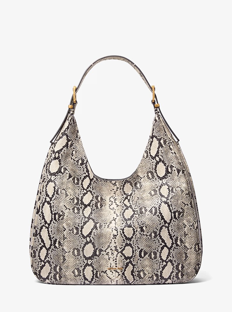 Nolita Large Snake Embossed Leather Hobo Shoulder Bag