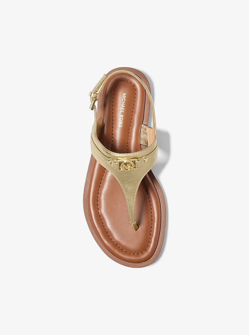 Mandy Metallic Leather T-Strap Sandal in PALE GOLD | Michael Kors