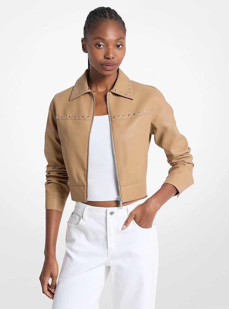 Studded Cropped Jacket in DARK CAMEL | Michael Kors