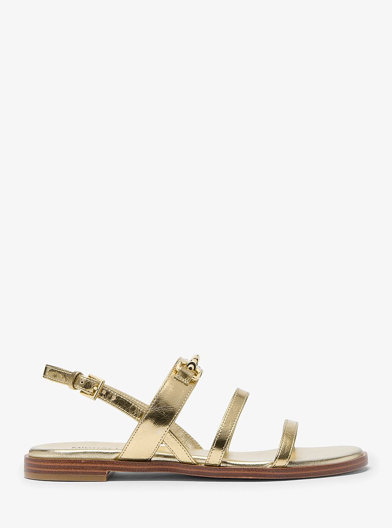 Carson Crackled Metallic Leather Sandal in PALE GOLD | Michael Kors